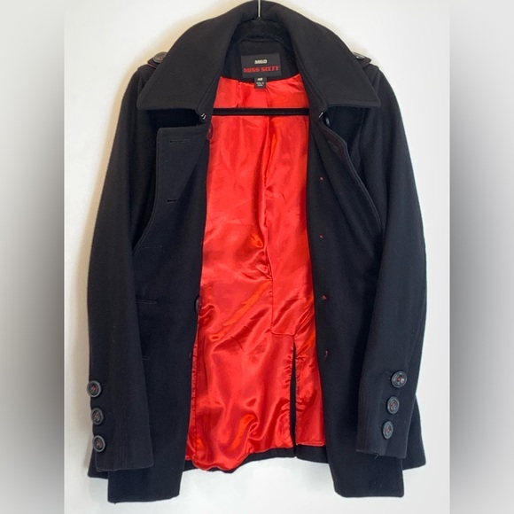 M60 Miss Sixty Black Wool Coat with gorgeous red color inside .Size M .🔥 - Picture 3 of 8